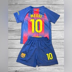 Messi Barcelon Soccer Jersey Set Shorts Jersey SHIP SAME DAY All Sizes in stock